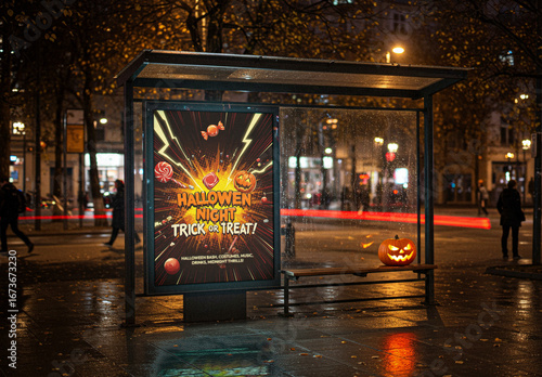 Halloween Bus Stop Billboard Mockup