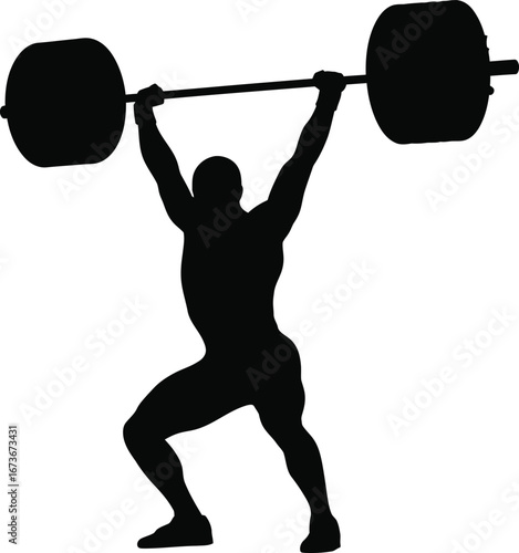 Man Performing an Overhead Barbell Lift Silhouette Vector