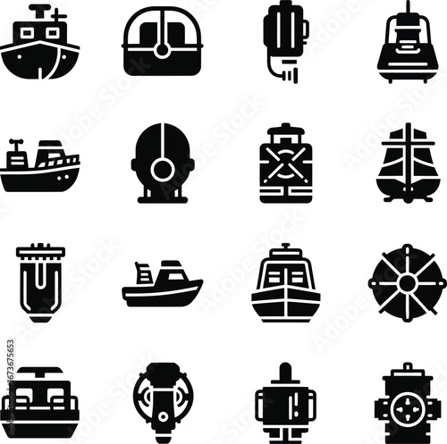 Collection of various watercraft and marine vessel icons