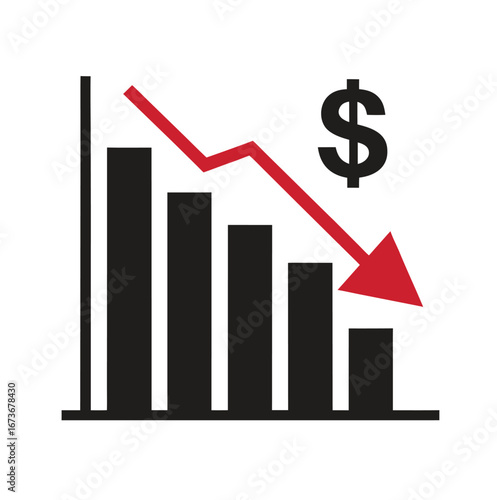Declining Bar Graph Icon – Economic Downturn, Loss & Negative Trend Vector.