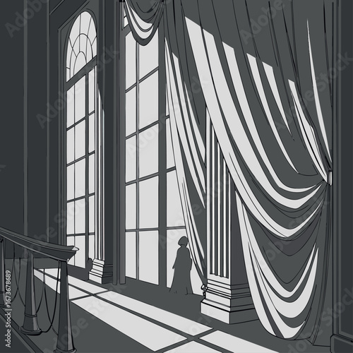 Elegant Monochrome Window Drapery: Interior Design Inspiration, Classic Architecture, Room Decor