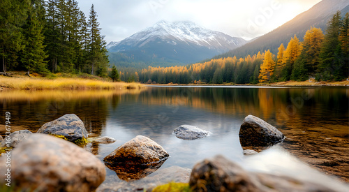 Natural scenery of river and mountains at sunrise