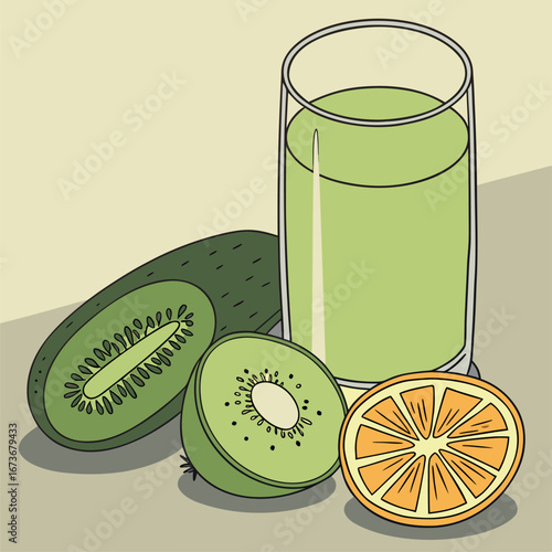 Refreshing Kiwi & Orange Juice: A Vibrant Illustration