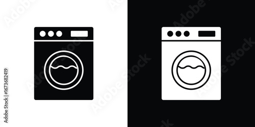 Washing machine icon. The black silhouette vector