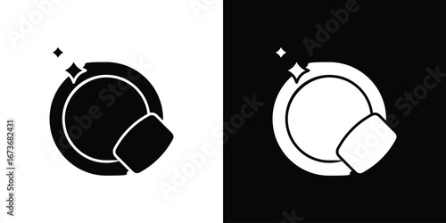 Washing dishes icon. The black silhouette vector