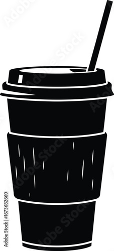 Disposable Coffee Cup with Straw Silhouette