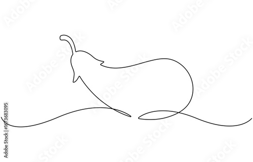 Eggplant in one continuous line art drawing style.