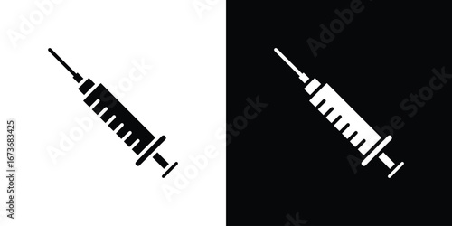 Syringe injection icon. The black silhouette vector