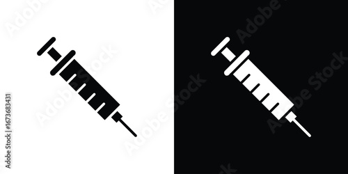 Syringe icon. The black silhouette vector