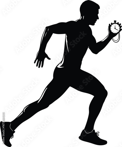 Running Man with a Stopwatch Silhouette