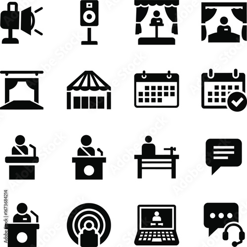 Collection of icons representing public speaking and events
