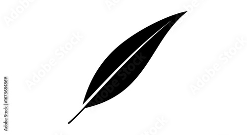 Simple Black Leaf Silhouette with Central Vein.