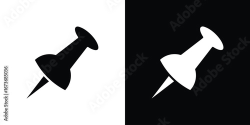 Push pin icon. The black silhouette vector