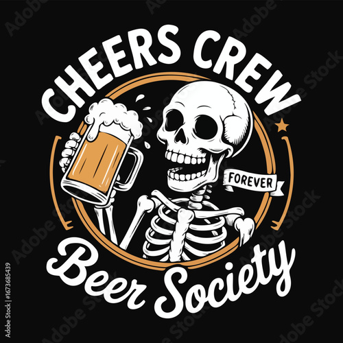 Pirate Skeleton with Beer Mug Badge Illustration