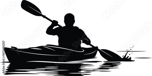 Kayaker Silhouette Paddling on the Water