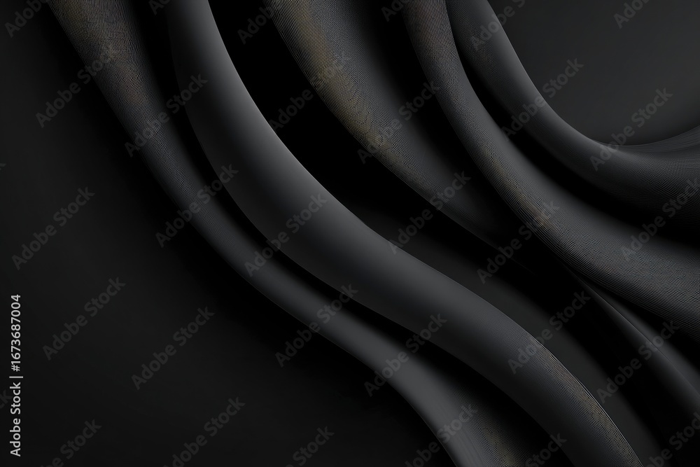 Fototapeta premium Flowing dark grey fabric drapes and curves across the frame creating a smooth elegant texture