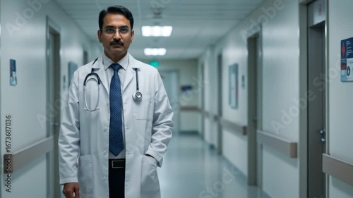 Wallpaper Mural Standing Doctor Portrait in Hospital Hallway Professional Healthcare Setting Torontodigital.ca