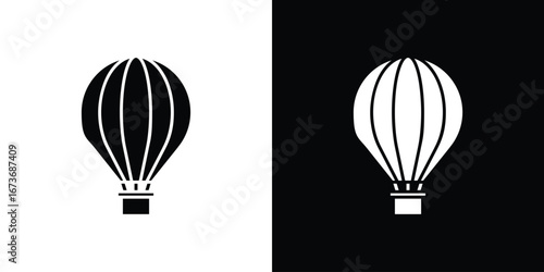 Hot air balloon icon. The black silhouette vector