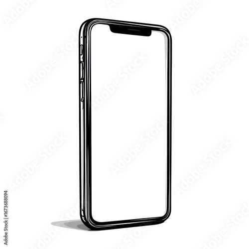 Hand-Drawn Smartphone Illustration: Blank Screen, Mobile App Design, Technology Concept