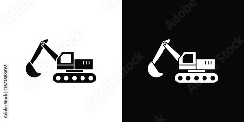 Excavator icon. The black silhouette vector