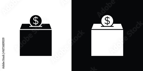 Donation box icon. The black silhouette vector