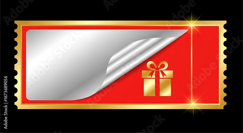 Elegant golden trimmed lottery card with a curled corner revealing a silver surface and a gold gift icon radiating with seasonal cheer