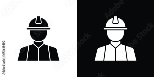 Construction worker icon. The black silhouette vector