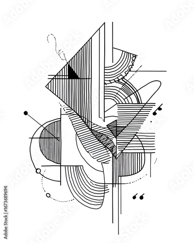 Geometric Abstract Art: Black and White Composition