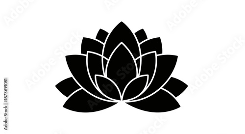 Stylized Black Lotus Flower Icon Silhouette.