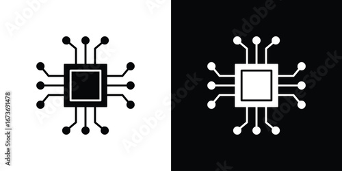 AI chip icon. The black silhouette vector