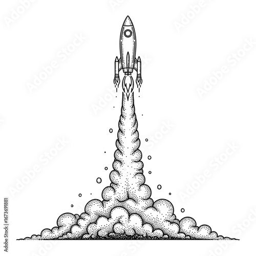 Vintage Rocket Launch with Smoke Trail