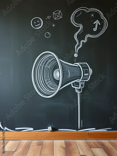 Chalk scetch of loudspeaker and inscription grossness