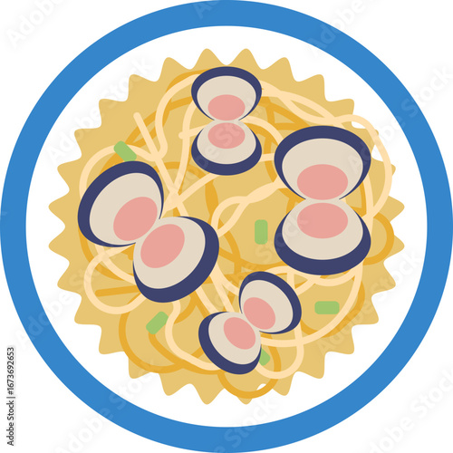 Italian-style seafood pasta with mussels in shells.