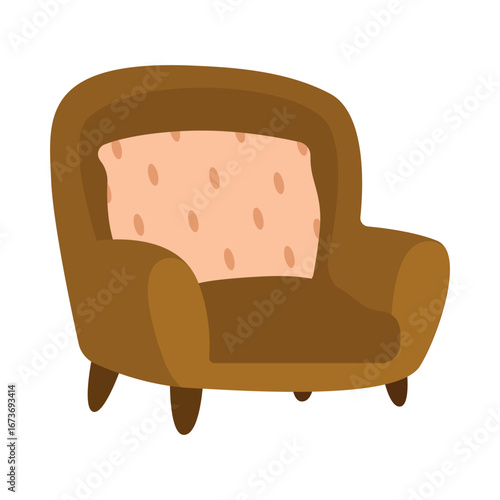 Cozy Brown Armchair Vector Illustration. Brown armchair with a soft beige cushion. Ideal for home decor and autumn designs