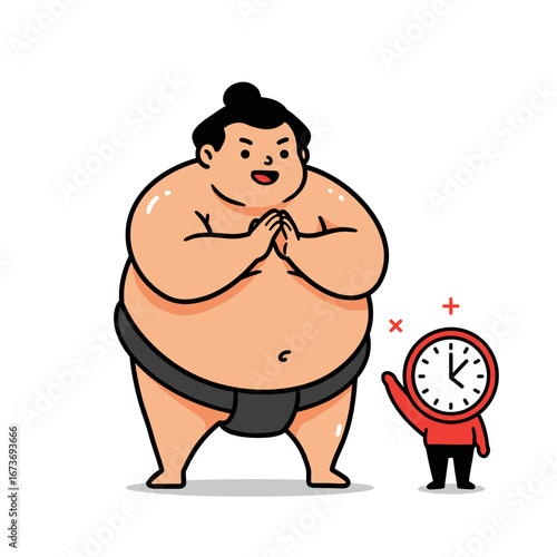 Sumo wrestler with cartoon clock