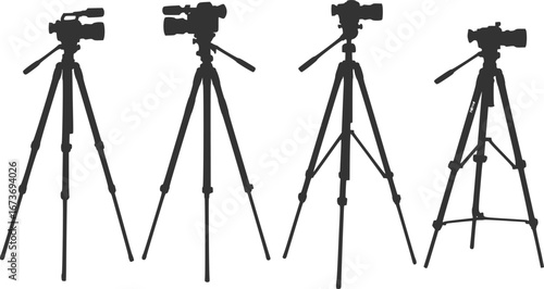Digital video camera tripod silhouettes. Silhouettes of video camera tripods vector. Camera stand vector silhouettes collection. Abstract tripod silhouettes icon vector design