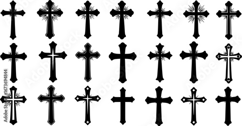 Black Christian Cross Silhouette Collection with Religious Symbols
