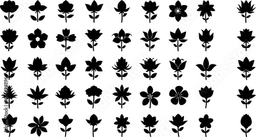 Flower icon set silhouettes, Abstract flower icon
