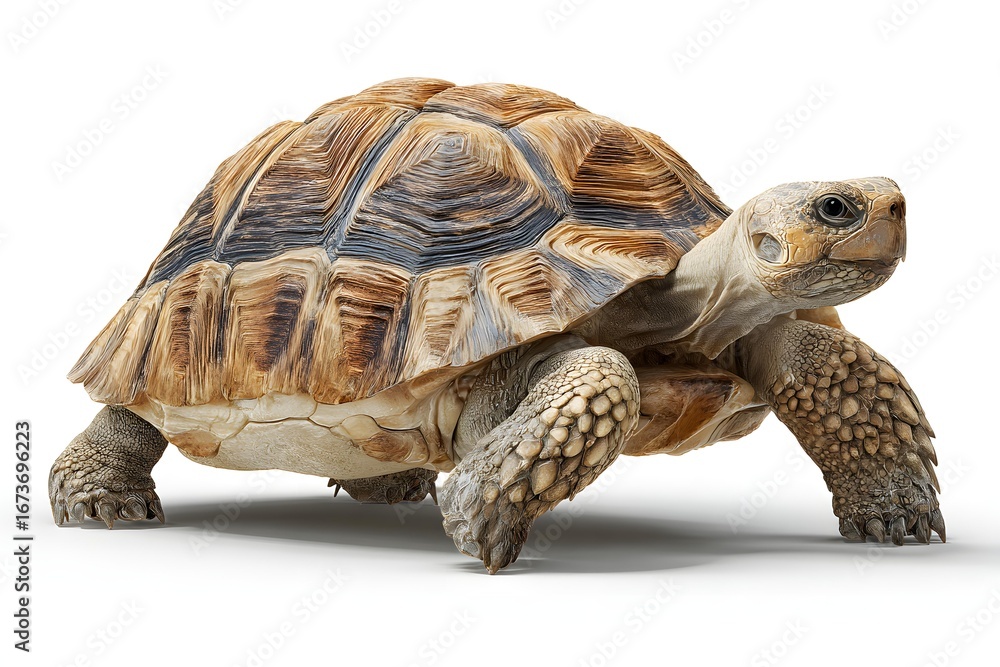 Obraz premium Tortoise walking isolated on clean white background