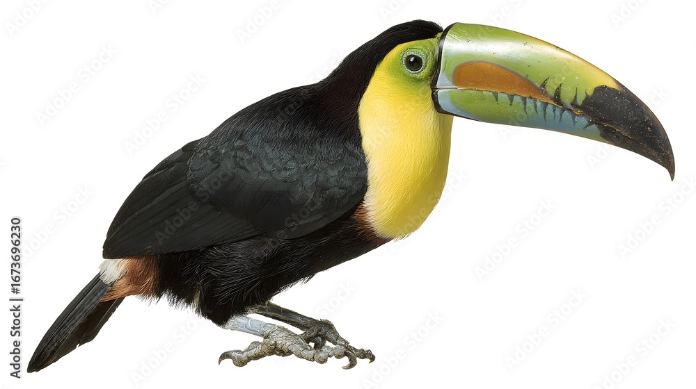 Fototapeta premium Toucan perched isolated on pure white background