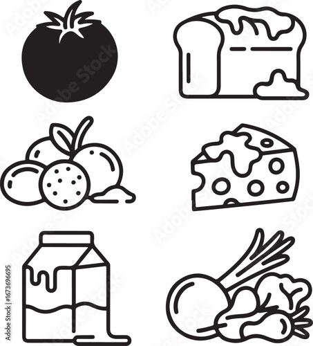 Spoiled Food Outline Icon Pack – Moldy Ingredients, Rotten Produce, and Food Waste