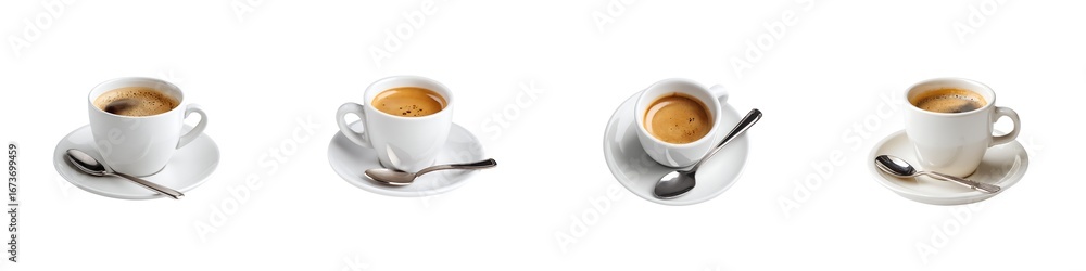 Fototapeta premium Set of espresso coffee cup with spoon isolated on transparent background