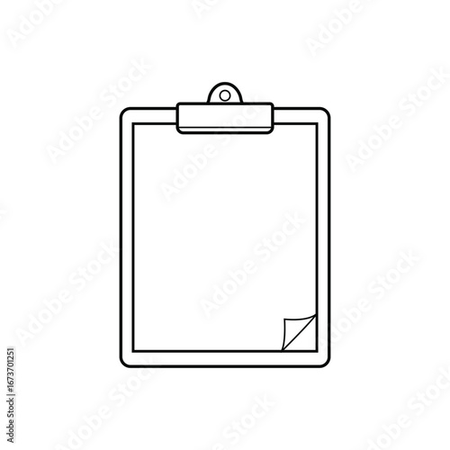 Simple black and white sketch of a clipboard with paper clip and corner fold sign template