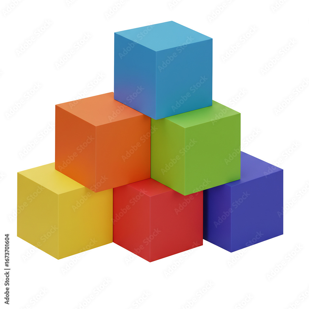 Obraz premium カラフルな立方体の積み木、ミニマルデザイン