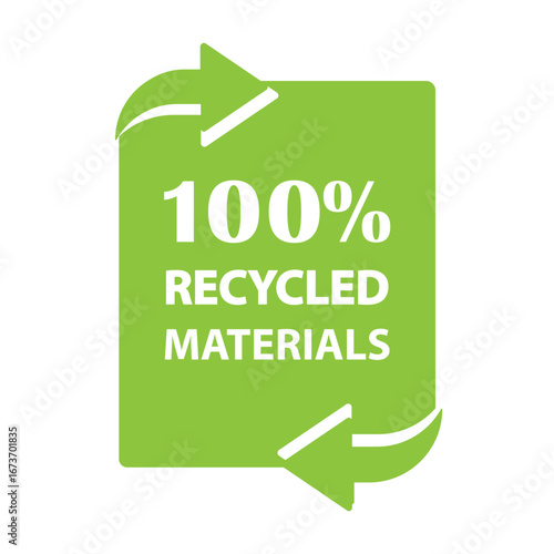 100% recycled materials, icon, vector, label.
