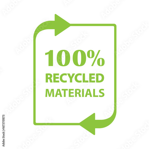 100% recycled materials, icon, vector, label.