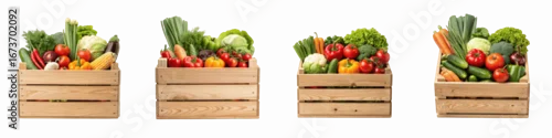 Panel kuchenny z motywem set for Fresh vegetables in wooden crates isolated on transparent background