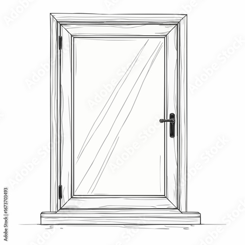 Detailed window design featuring thin black strokes and caulking  