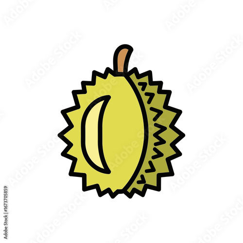 Cartoon Durian Fruit with Spikes and Stem