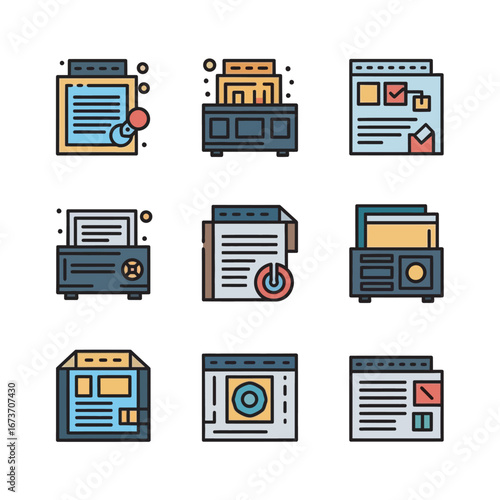 Office documents displaying various processes icons modern presentation